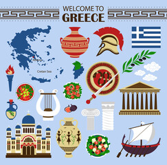Travel Concept Greece Landmark Flat Icons Design. Vector illustration EPS10.