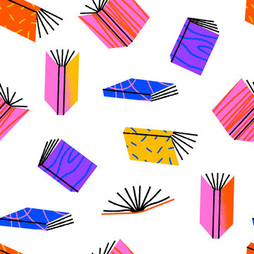 Colorful open book retro cartoon seamless pattern
