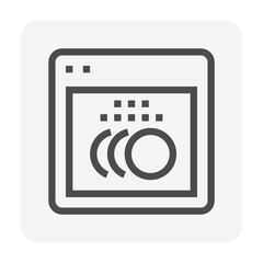Dishwasher vector icon. Home appliance or machine for wash dish, plate, dishware and utensils by hot water spray, sanitizer, detergent and rinse aid for kitchen home, restaurant and hotel. 48x48 pixel
