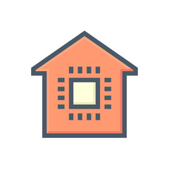 Smart home or home automation vector icon consist of home or house and microchip. Technology processor to monitoring, control system of electricity, energy, security i.e. thermostat, camera. 48x48 px.