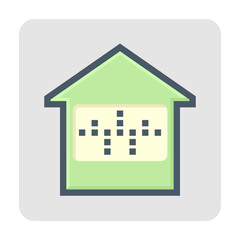 Smart home vector icon. Consist of home or house building, waveform of voice assistant or recognition. Smart technology to control device i.e. light, security, temperature and electricity.  48x48 px.
