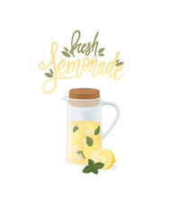 Fresh lemonade illustration. Summer postcard print