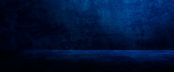 Dark and blue concrete wall and floor with light and shadow to present product and background,use for product display for presentation, banner cover.