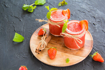 Healthy smoothie of fresh summer berries. Creative atmospheric decoration