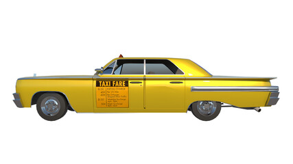Fototapeta na wymiar Vintage Taxi 1- Lateral white background 3D Rendering Ilustracion 3D