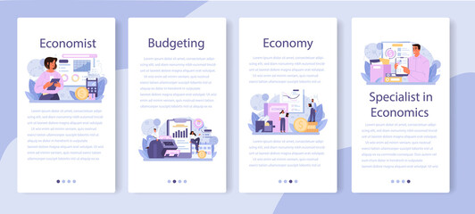 Economist mobile application banner set. Professional scientist studying