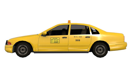 Fototapeta na wymiar Taxi 3- Lateral view white background 3D Rendering Ilustracion 3D
