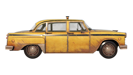 Fototapeta na wymiar Old Rusty Taxi 1- Lateral view white background 3D Rendering Ilustracion 3D