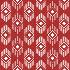 Seamless African mud cloth pattern with simple geometric white tribal decoration on red background - 444778197