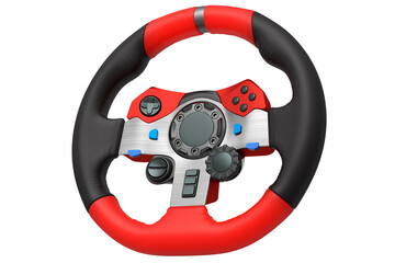 Realistic leather steering wheel isolated on a white background.