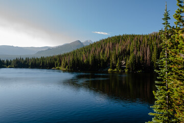 Naklejka na ściany i meble Bear Lake, in B&W, on an August morning in Rocky Mountain National Park, Colorado