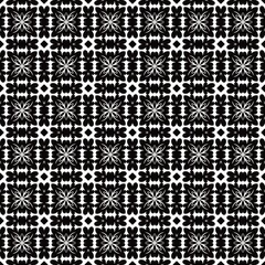 Lines, strokes, squares ornament. Black and white seamless pattern.  Ancient mosaic. Digital paper print. Seamless background.