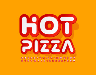 Vector Colorful Banner Hot Pizza. Sticker Style Font. Bright Artistic Alphabet Letters and Numbers.