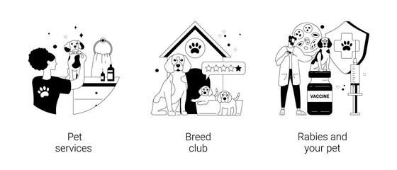 Animal care services abstract concept vector illustrations.