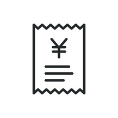 Yuan checkout receipt icon line style. Bill, payment, invoice symbol concept isolated on white background. Vector illustration