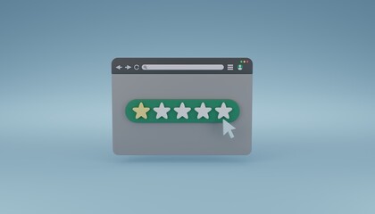 Stars rating scale for satisfaction feedback measurement on internet browser 3D rendering illustration