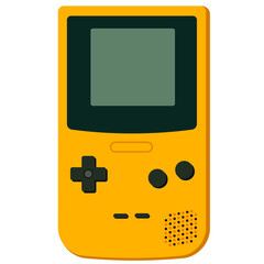 Portable gaming device. Vector yellow pocket video console.