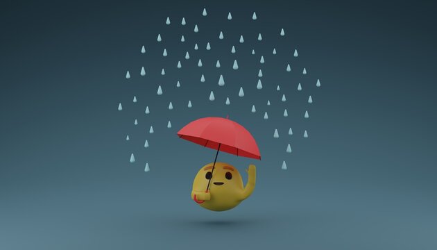 Emoticon emoji raise hand to say hi greeting under the umbrella 3D rendering illustration