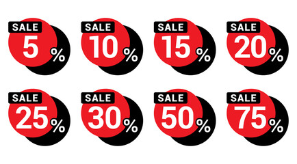 Sales tag set in red and black rounded bubbles