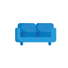 Simple family long sofa blue colored flat design art vector