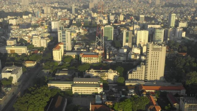 Aerial view of District 1, the central urban district of Ho Chi Minh City, the largest city in Vietnam