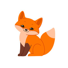 Cute fox cub - cartoon animal character. Vector illustration in flat style isolated on white background.