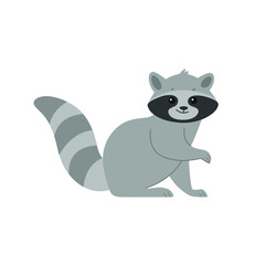 Cute raccoon - cartoon animal character. Vector illustration in flat style isolated on white background.