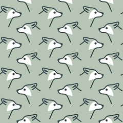 Simple seamless trendy animal pattern with wolf head. Cartoon vector print.