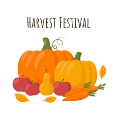 Fresh garden produce and harvested fruits and vegetables. Harvest festival. Vector illustration