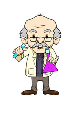 An old scientist with a beaker 
