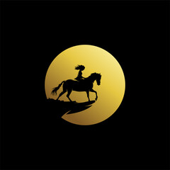 Fototapeta premium little girl riding a horse on the moon