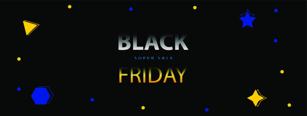 Social media cover vector and web cover for Black Week Super Sale. Realistic black gift boxes. Pattern with black gift box. Dark background golden and white text lettering. Horizontal banner, poster