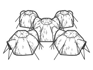 Multi room tent. Sketch scratch board imitation coloring.