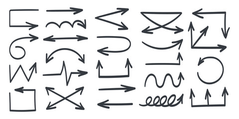 Arrows icons. Black hand drawn arrows. Drawn vector arrows signs