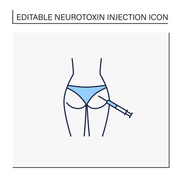 Cosmetic injection line icon.Injection into buttocks.Correction, lifting of buttock. Surgery. Beauty cosmetic procedure.Isolated vector illustration.Editable stroke