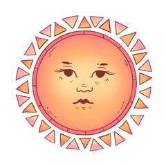 Sun cartoon. The illustration  is isolated on a white background. 