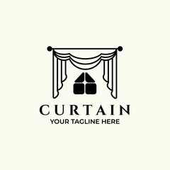 windows curtain line art icon logo minimalist vector illustration design creative
