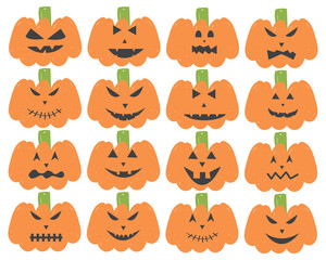 Halloween pumpkin scary face icons set. Vector illustration.