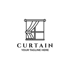 curtain line art icon logo minimalist vector illustration design windows
