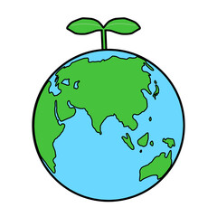 葉っぱの生えたシンプルな地球のイラスト