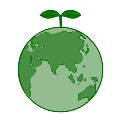 葉っぱの生えた緑色のシンプルな地球のイラスト