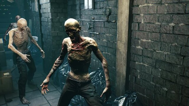 A crowd of zombies made their way into a bunker built to defend against the apocalypse. The concept of a zombie Apocalypse. Animation for zombie, fantasy, sci-fi and apocalyptic backgrounds.