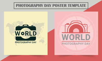 World photography day vector template. World Map Background. Design for posters, flyers, banners, greeting cards, or print.