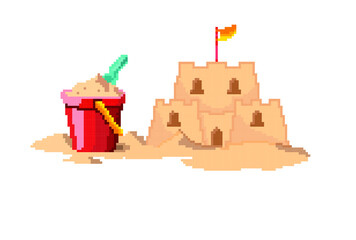 sand castle with pixel art style