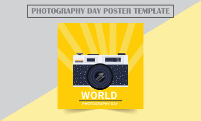 World Photography Day, Camera Vector Flat Illustration, Web Icon Symbol Design. poster, flyer, banner, greeting cards, or print. vector template.