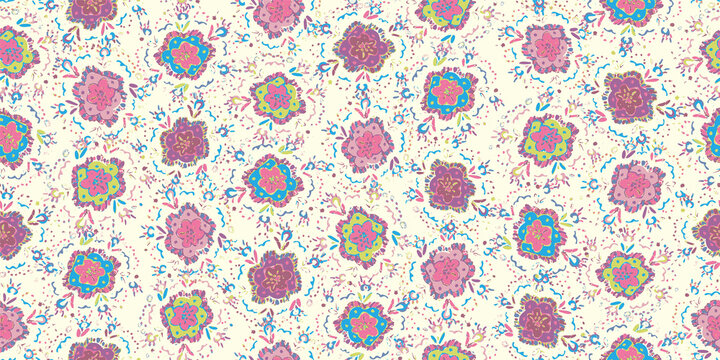 A colorful pastel flowerbed seamless vector pattern