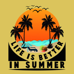 Life is better in summer slogan t shirt design template