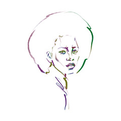 Curly woman. Hand drawn portrait of pretty lady on white background