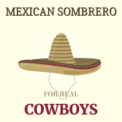 Mexican style banner with cowboy sombrero on light background with non-editable text
