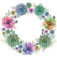 Watercolor Succulent Wreath Clipart, Hand drawn Succulent Frame, Bloom Cactus Frame, Greenery wreath, baby shower graphics, logo design, wedding invitation, card making